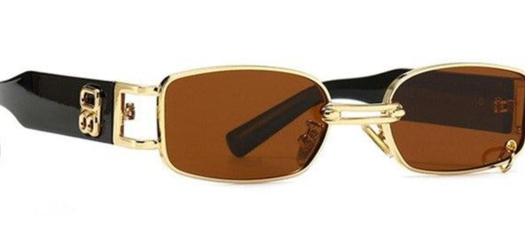 Men Retro Rectangular Sunglasses Punk UV400 Square Mens Gold Metal Sunglasses 2021 New Year Gifts