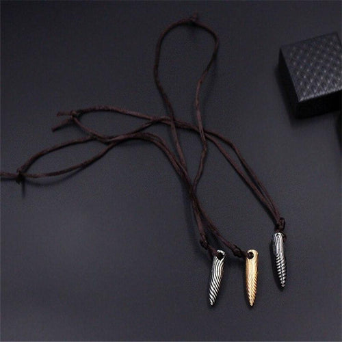 Fashion Mens Stainless Steel Bullet Shape Leather Pendant Necklace Gift Jewelry Wholesale