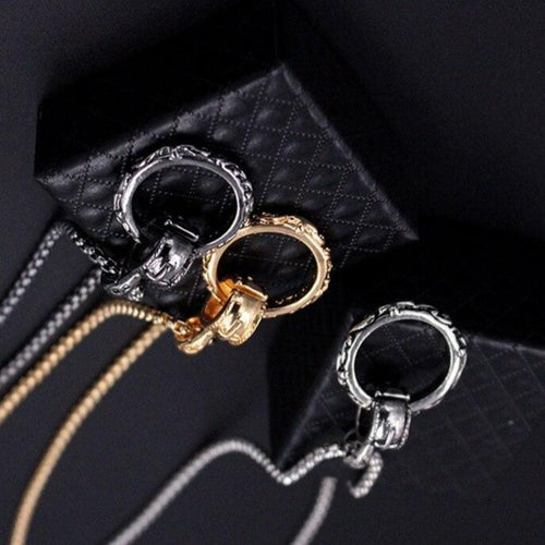 Punk Style Stainless Steel Chain Skull Hand Circle Pendant Necklace For Men Male Fashion Jewelry Gift