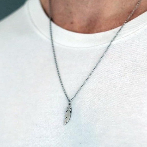 New Stainless Steel Feather Necklace Men Geometric Charm Rectangular Sun Pendant Necklace Couples Jewelry 2020 Choker