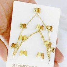 Load image into Gallery viewer, Butterfly Necklace Earrings Double Chain Clavicle Chain Sweater Chain Gold Plated Stainless Necklace