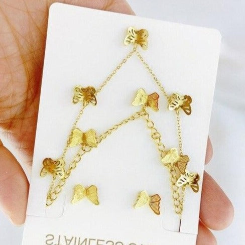 Butterfly Necklace Earrings Double Chain Clavicle Chain Sweater Chain Gold Plated Stainless Necklace