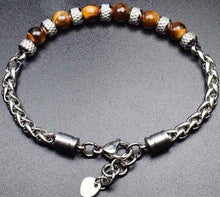 Load image into Gallery viewer, New Adjustable Natural Eye Stone Men&#39;s Bead Bracelet Stainless Steel Cuban Link Chain Bracelets