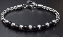 Load image into Gallery viewer, New Adjustable Natural Eye Stone Men&#39;s Bead Bracelet Stainless Steel Cuban Link Chain Bracelets