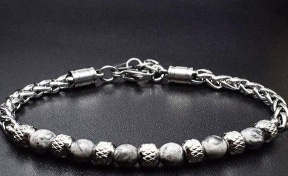 New Adjustable Natural Eye Stone Men's Bead Bracelet Stainless Steel Cuban Link Chain Bracelets