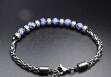 Load image into Gallery viewer, New Adjustable Natural Eye Stone Men&#39;s Bead Bracelet Stainless Steel Cuban Link Chain Bracelets