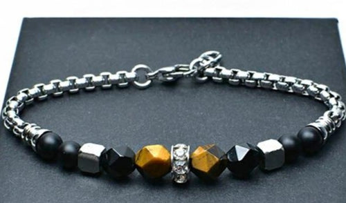 Adjustable Natural Eye Bead Bracelet Men Stainless Steel Bracelet for Men Gift for Him Pulseira Masculina