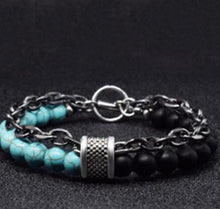 Load image into Gallery viewer, New Adjustable Natural Stone Men Bead Bracelet Stainless Steel Link Chain Bracelets