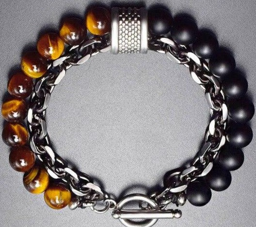 Men Stone Eye Beadud Bracelet Stainless Steel Gunmetal Link Chain Bracelet Male Jewelry Dropshipping