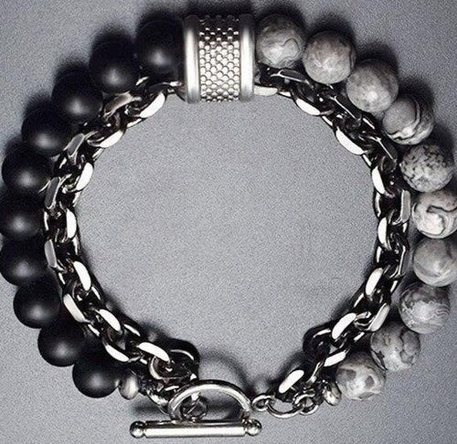 Men Stone Eye Beadud Bracelet Stainless Steel Gunmetal Link Chain Bracelet Male Jewelry Dropshipping