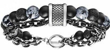 Load image into Gallery viewer, Men Stone Eye Beadud Bracelet Stainless Steel Gunmetal Link Chain Bracelet Male Jewelry Dropshipping